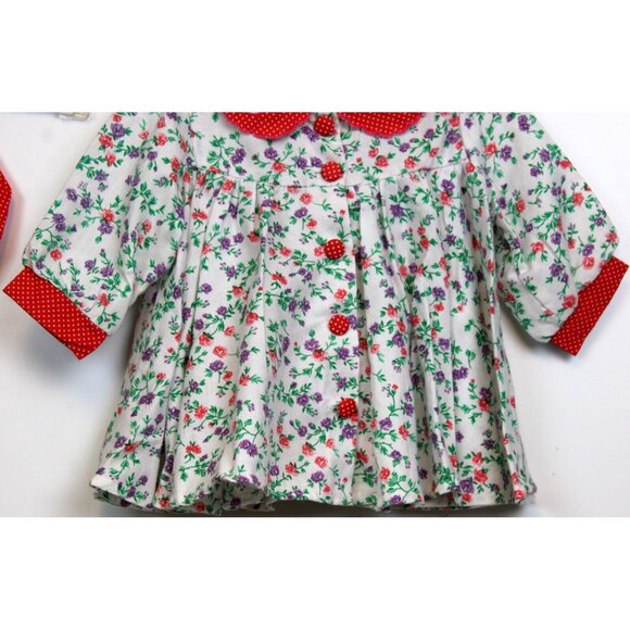 Vtg 90s Nannette Floral Baby Dress Bloomers Diaper Cover Red Dots Spring Summer - Picture 3 of 12